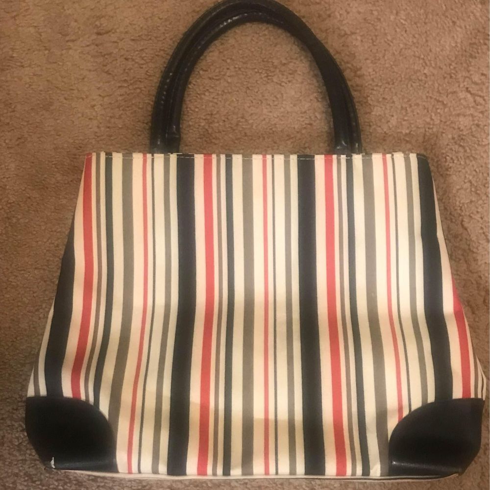Small striped tote purse black handles